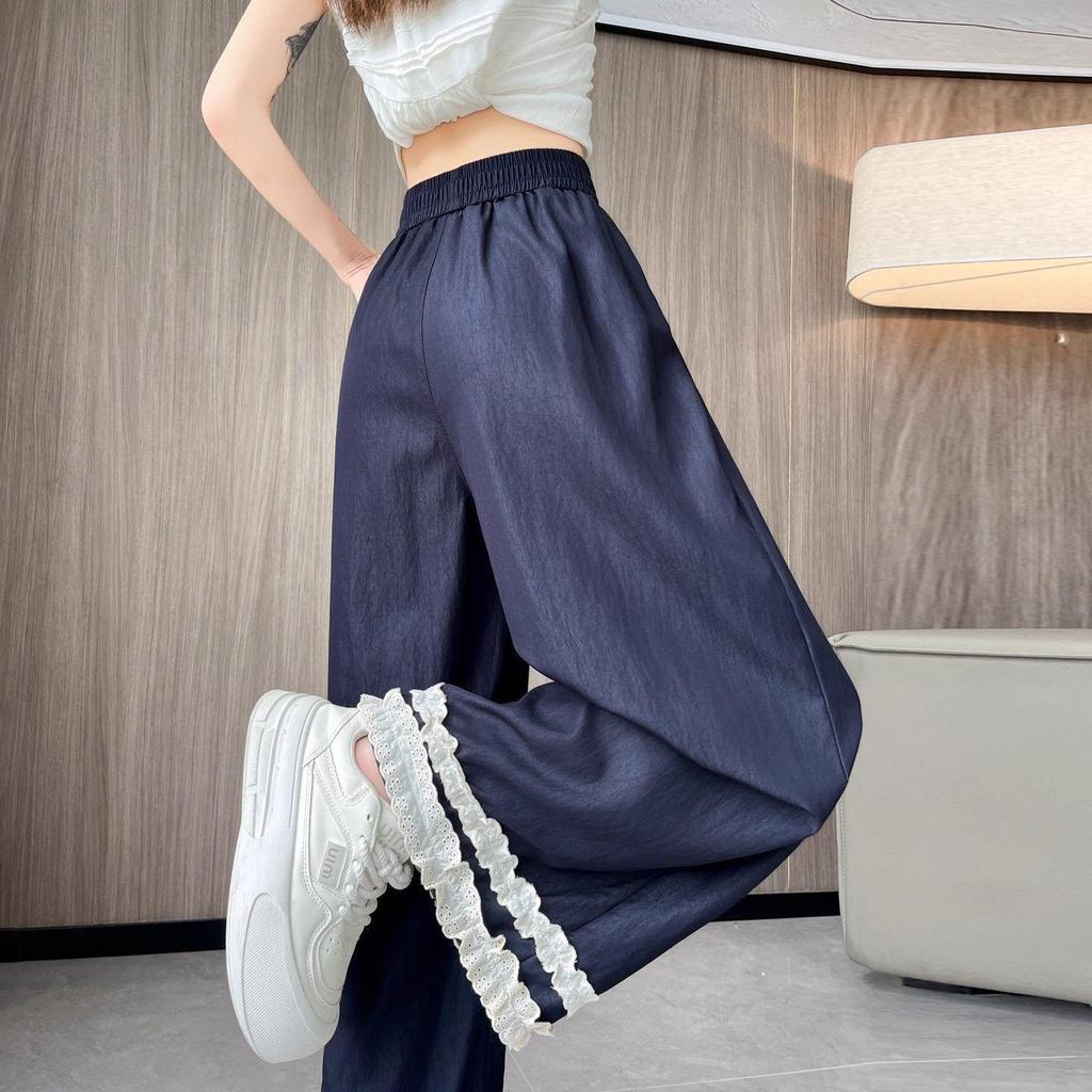 2026 New Women's Double-Layer Lace Patchwork Wide-Leg Pants - Slimming, Loose, Versatile Summer Style