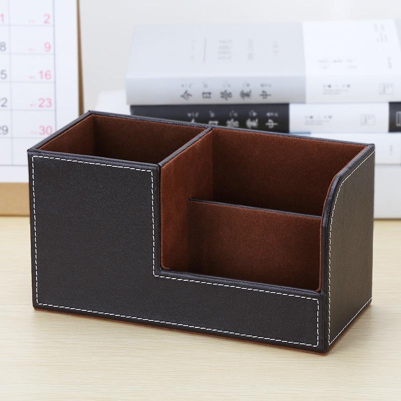 

Home Office PU Leather Pen Holder Desk Stationery Organizer Storage Box Name Card Cell Phone Remote Control Storage Sorting Box