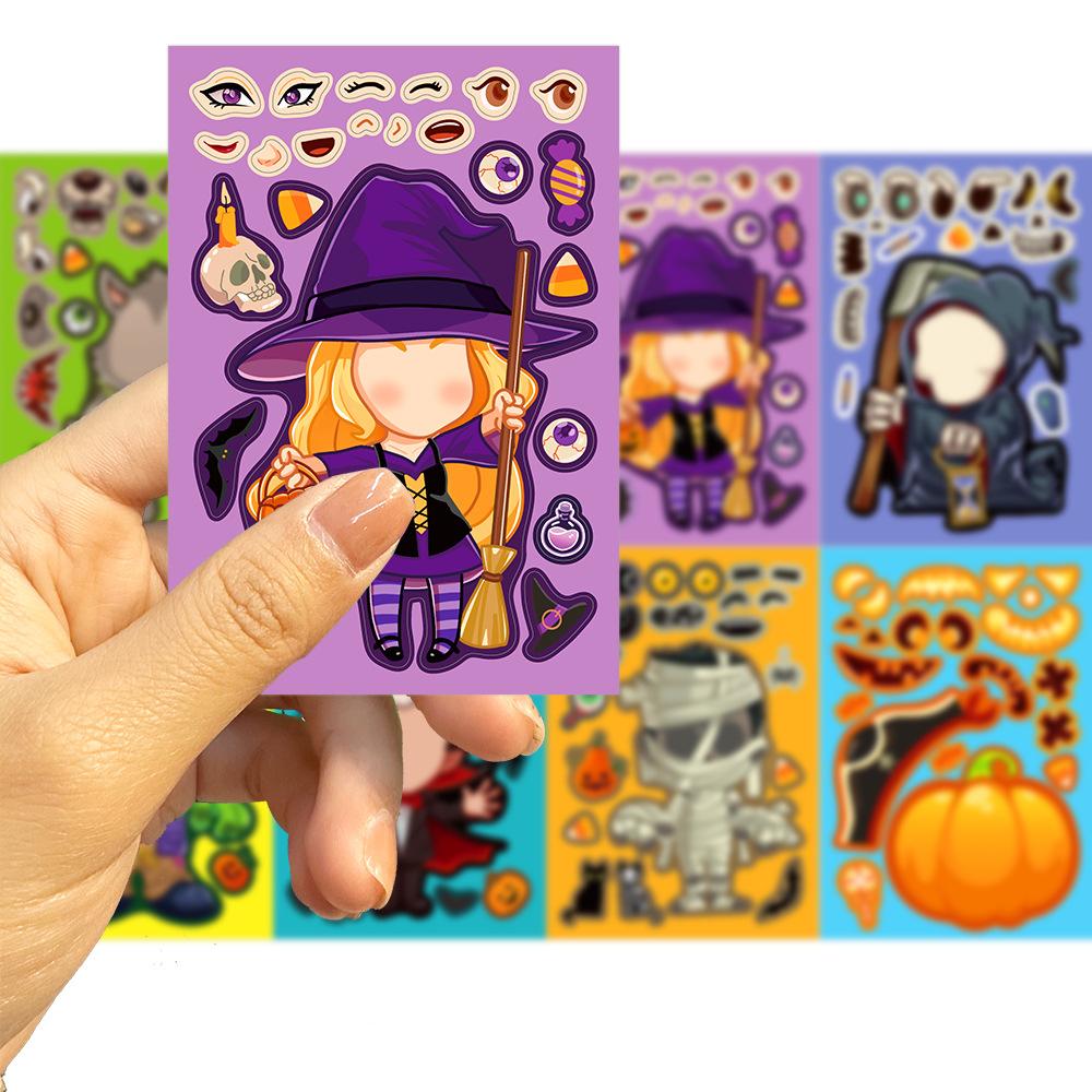 Toy Puzzle Stickers Halloween Make A Face Stickers Handicrafts Waterproof Repeat Stickers