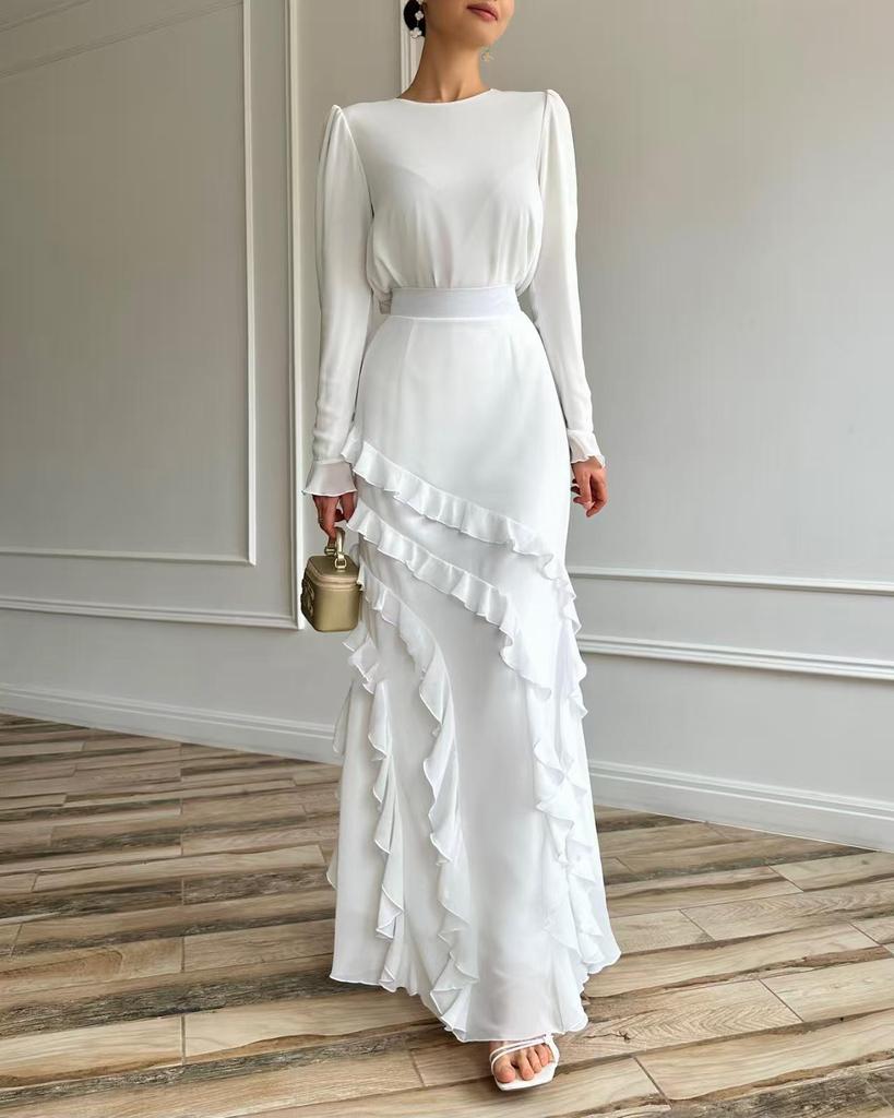 Europäisches & Amerikanisches 2025 Frühling High-End 3D Rüschen Slim Abendkleid Set - Zweiteilig