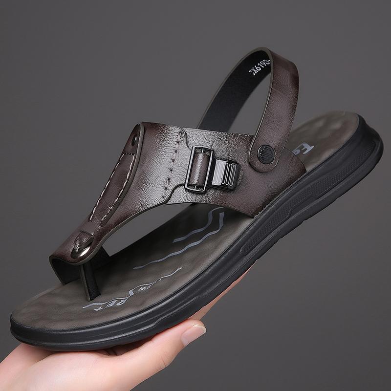 TUINANLE Neue Herren Rutschfeste Ledersandalen Offene Zehen Weiche Sommer Strand Pantoffeln für Herren Outdoor Lässige Bequeme Sandalen