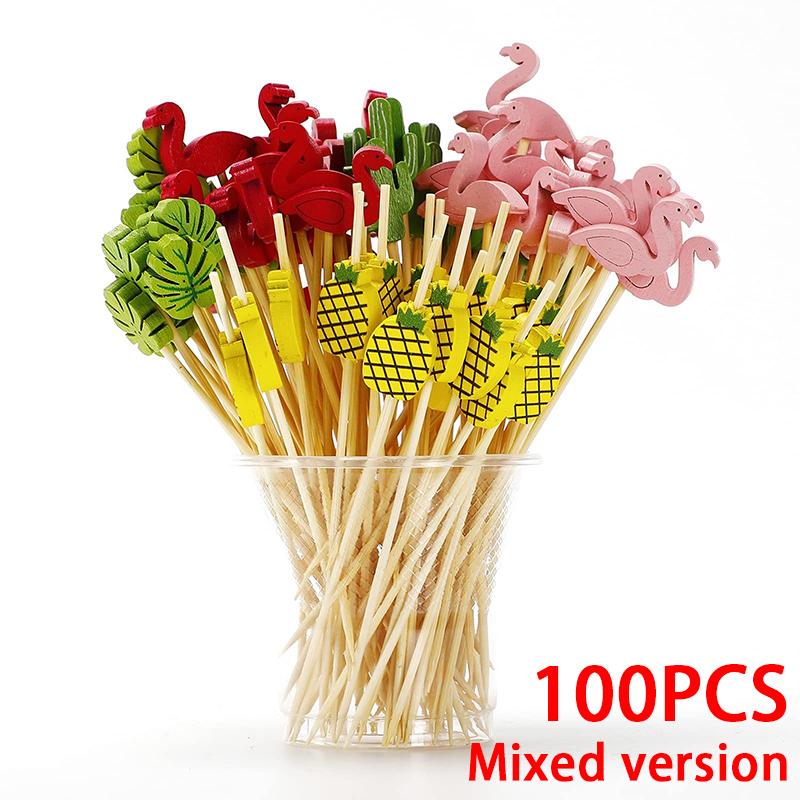 100Pcs Bamboo Disposable Forks Toothpick Decoration Cocktail Picks Fruit Forks Buffet Food Picks for Party Decor SGC003