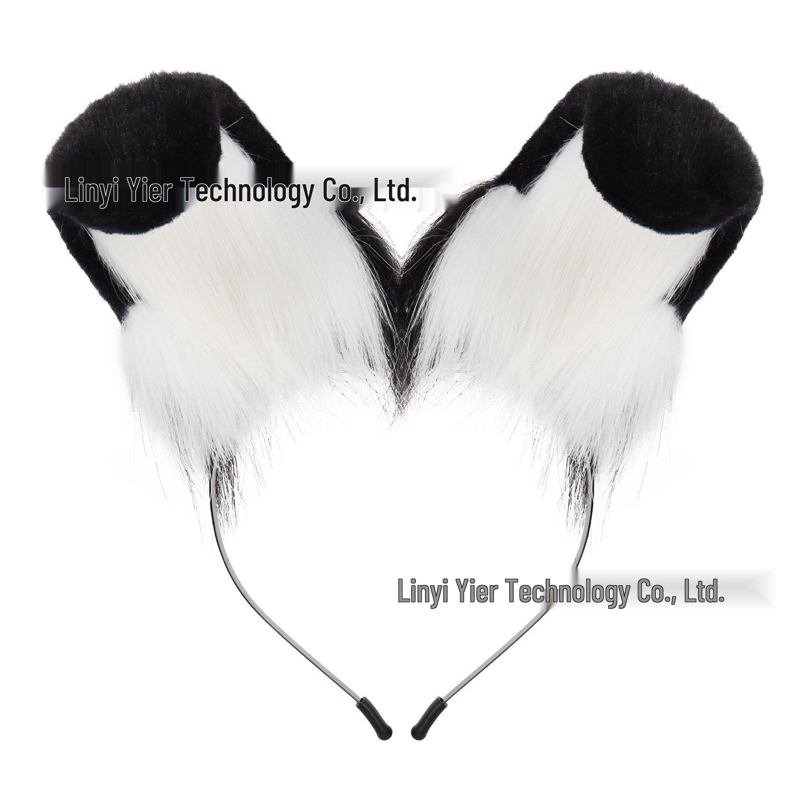 Handmade Plush Dog Ear Headband for Cosplay & Parties чёрный/белый