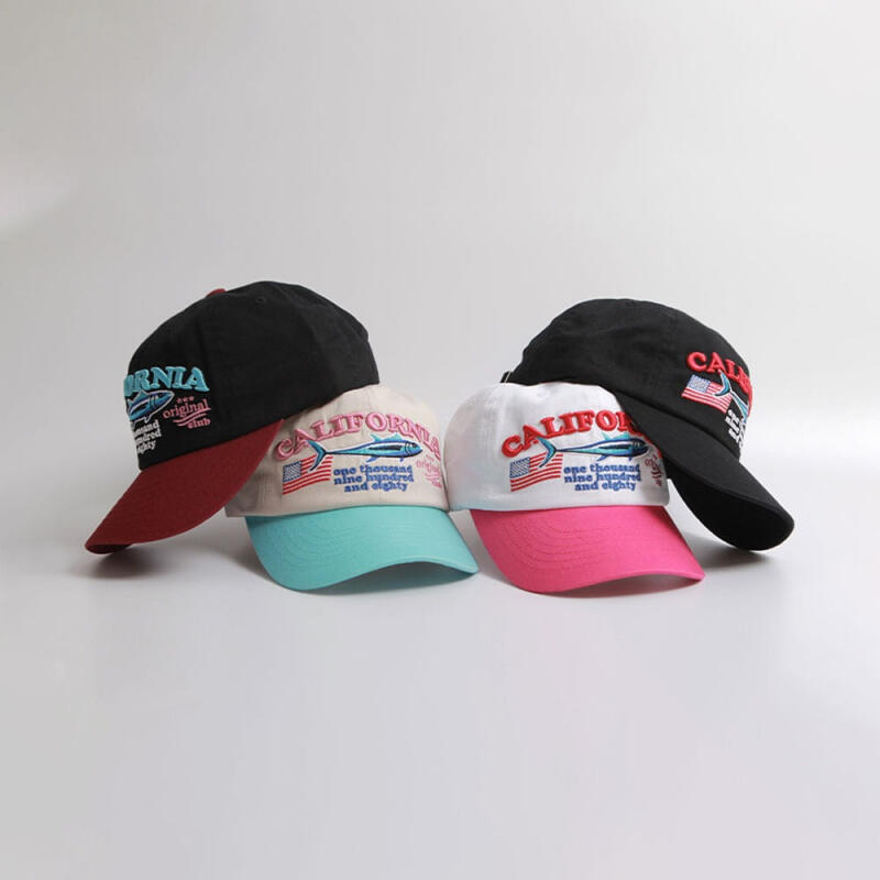 Fish Embroidered Lettering Men s and Women s Unisex Hat Fish Ball Cap White/Hot Pink