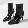 Fashion Patent Leather Women Ankle Boots Zipper Shoes Sexy Thin Heels Pointed Toe Modern Short Botas Mujer