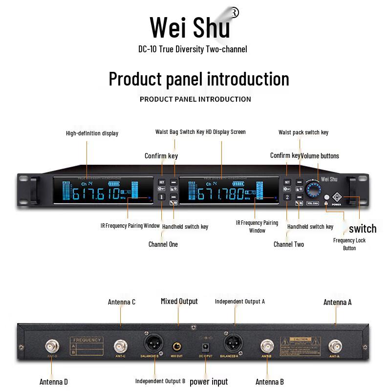 Wieshu DC-10SH Pro True Diversity Dual Wireless Handheld Microphone System (CN version)