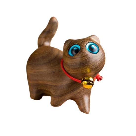 Mini Wooden Cat Figurine Handmade Carving Kitten Statue Sculpture Farmhouse Rustic Home Office Desktop Decoration Ornament