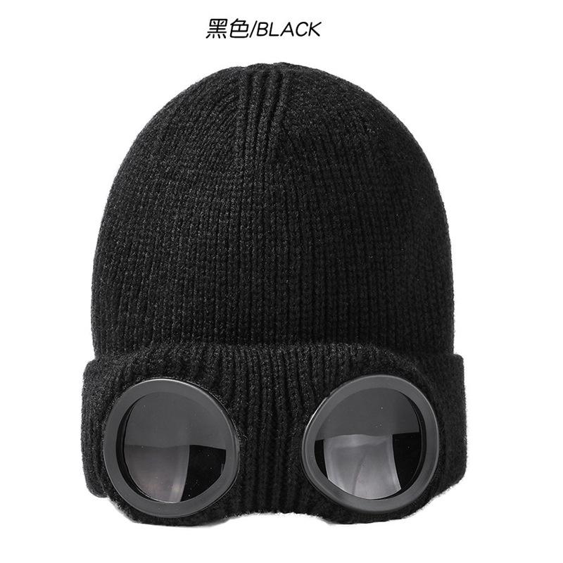 

Hat autumn and winter men s and women s windproof glasses fleece ski hat warm knitted wool hat average size