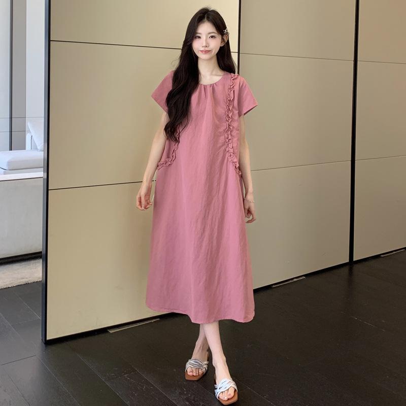 2026 Summer Short Sleeve Ruffle Maternity Dress - Sweet, Fashionable, Loose-Fitting Belly Cover Maternity Skirt Medium