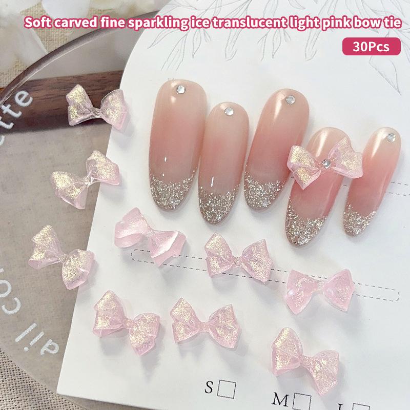 30 Pcs Soft Carved Glitter Bow Nail Art Charms Cute Resin Nails Decoration Supplies Jewelry Accessories Diy