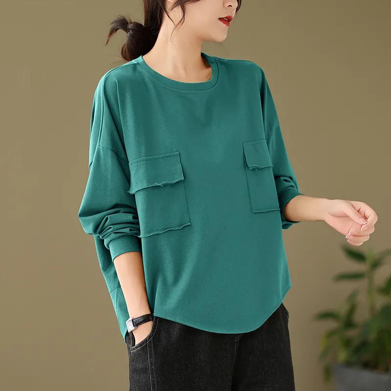 High-end Round Neck Sweatshirt for Women In Autumn Simple Solid Color Long-sleeved Bottoming Shirt Casual Top