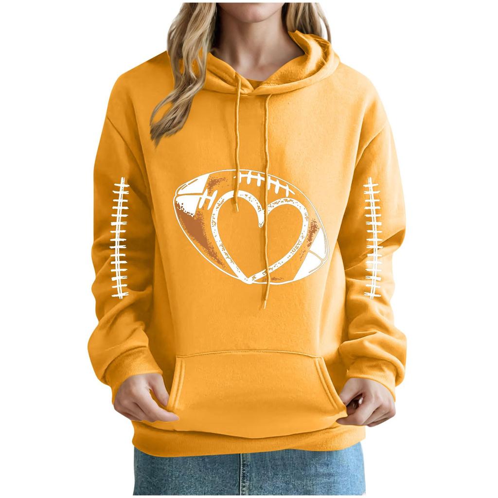 Women's Loose Comfortable Casual And Fashionable V-neck Rugby Print Long Sleeved Hooded Sweatshirt