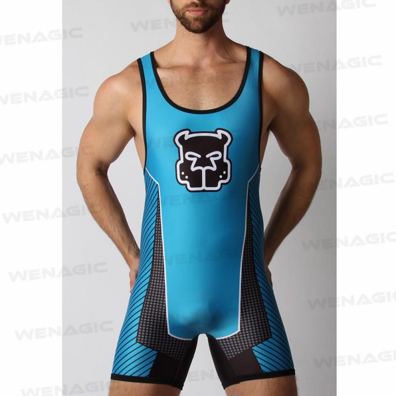 Mens Wrestling Bodysuit Breathable Nylon Fitness Training Sportswear