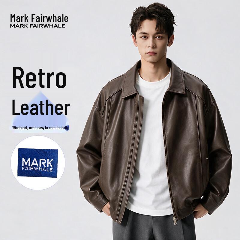 Mark Fairwhale American Retro Stand-Collar PU Leather Jacket
