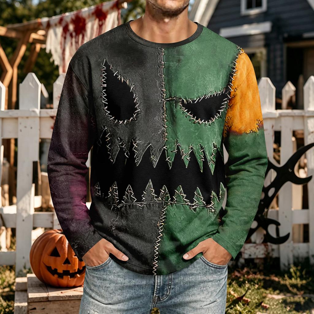 Men's Halloween Neck Long Sleeve Shirt Casual Comfortable Top