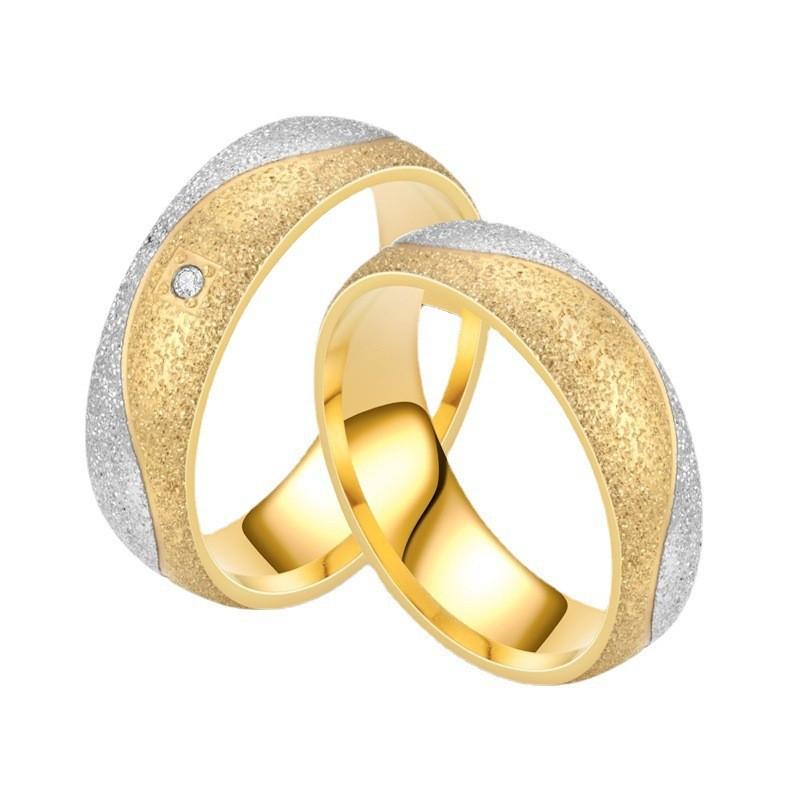 Fashion Titanium Steel Couple Diamond Ring, Matte 18K Gold-plated Men's and Women's Ring Jewelry