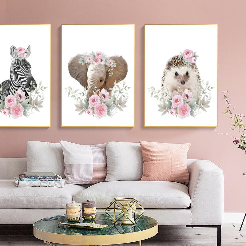 Baby Room Animal Wall Art Canvas Painting Cute Elephant Lion Giraffe Decor Poster Child Bedroom Personalised Kids Picture Decor