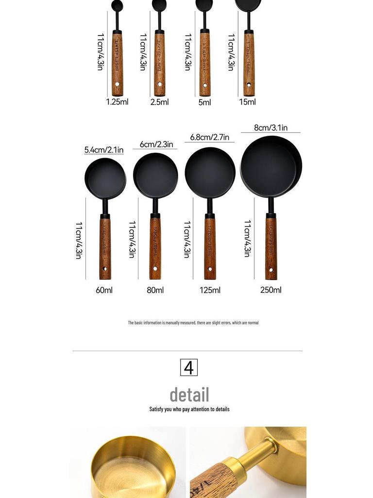 Gold-Plated Stainless Steel 8-Piece Measuring Cup and Spoon Set with Scales for Baking.