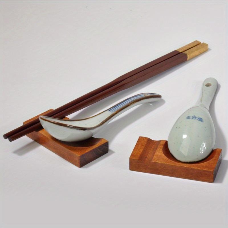 2Pcs Wood Chopsticks Holder Rest Japanese Style Spoon Fork Knife Wooden Tableware Rack Decoration
