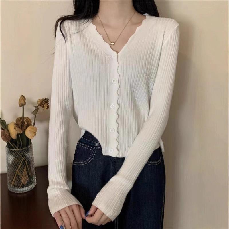 Spring pure desire top thin new design short women's knitted cardigan collar long-sleeved sweater jacket