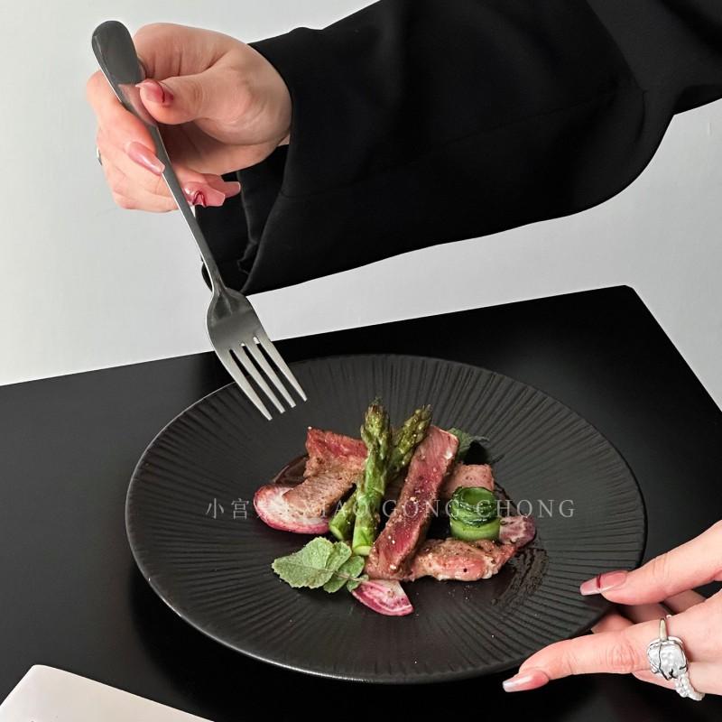 Striped Ceramic Dinner Plates 8 Inch Round Steak Pasta Dessert Home Hotel Use