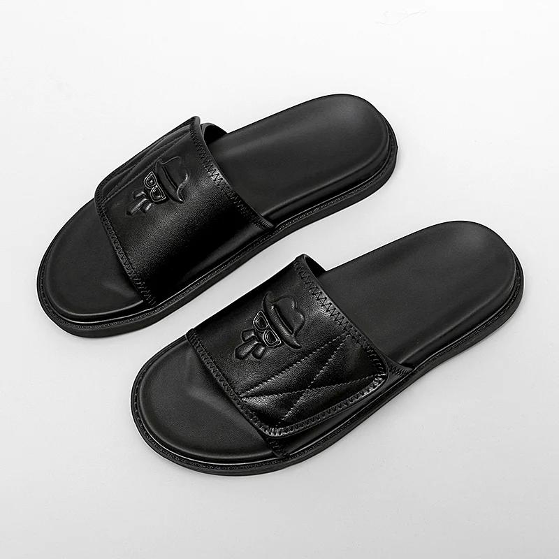 Genuine Leather Mens Summer Shoes Slip On Outdoor Walking Casual Shoes Indoor Slippers Luxury Brand Non-Slip Walking Beach Shoes