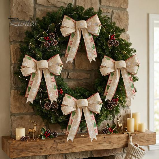 Festive Home Decor Accessories Christmas Bows for Wreath, Merry Craft Bow Ornaments, Winter Tree Reusable Seasonal Decoration Holiday Tree,