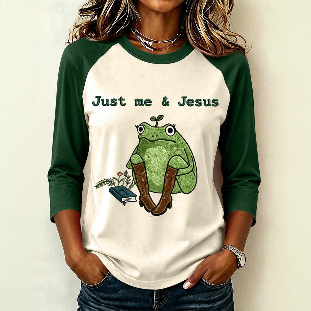 Women's Casual Letter Print Raglan Sleeve Three-Quarter Sleeve Round Neck T-Shirt