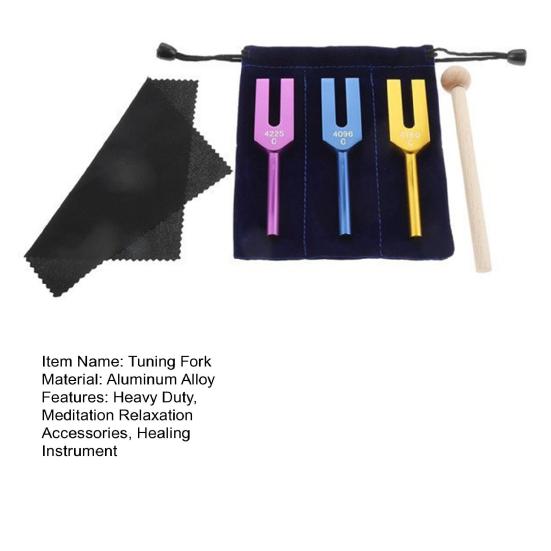 3 Adet Ahşap Çekiçli Alüminyum Akort Çatalı Kumaş Çanta 4096/4160/4225Hz Şifa Enstrümanı Akort Çatalı Yoga Meditasyon Rahatlama Aksesuarları