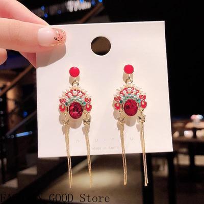 Chinese Style Retro Long Opera Face Earrings Female Personality Internet Celebrity Temperament Tassel Earrings Official Website