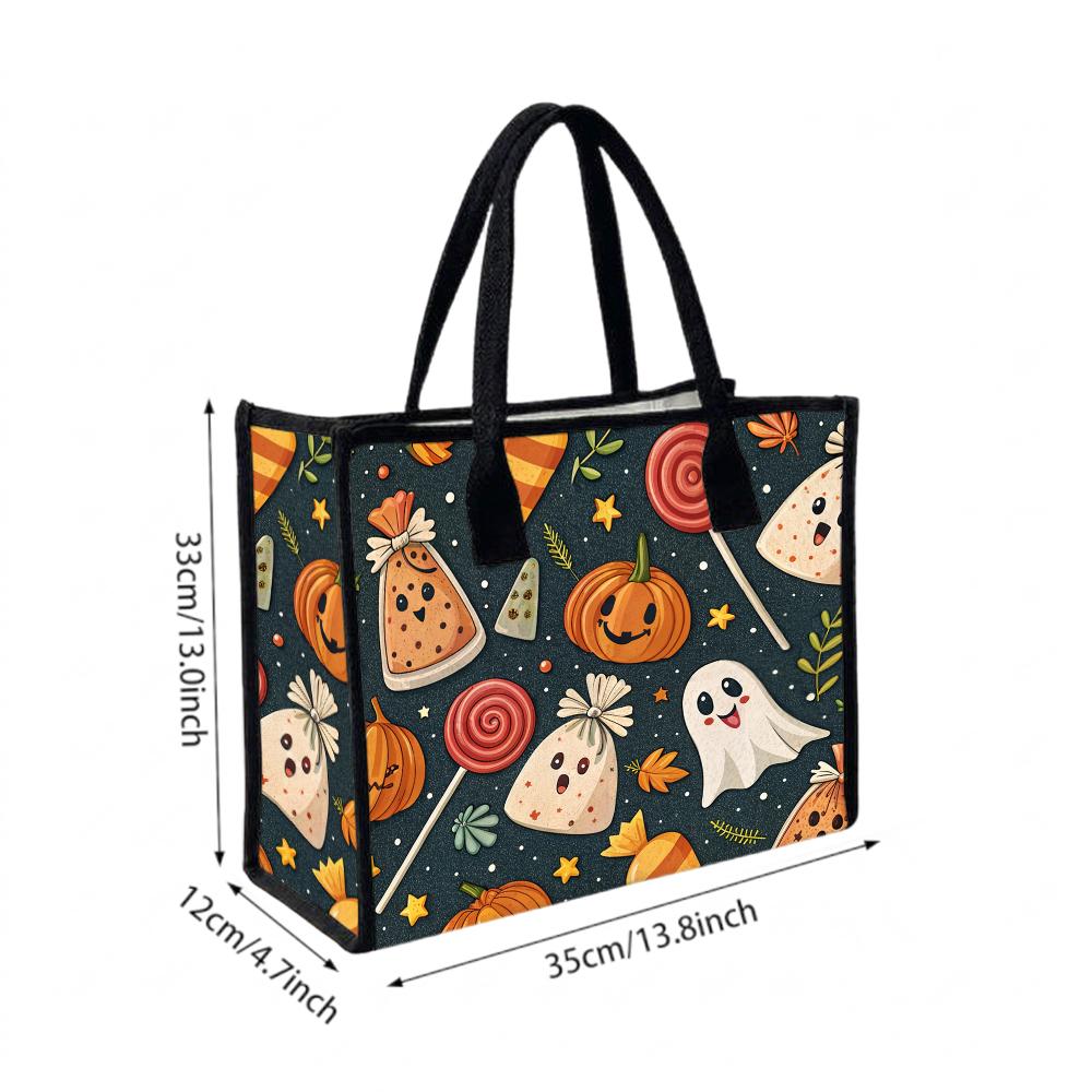 Cute Halloween Pattern Tote Bag Fashion Trendy Portable Daily Use Casual Shopping Handbag