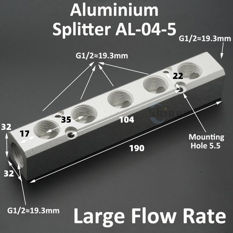 Aluminium Splitter 1/8" 1/2" BSP Internal Thread Port 2 3 4 5 6 7 8 9 10 Way 1/4 Pneumatic Air Manifold Distributor Connector