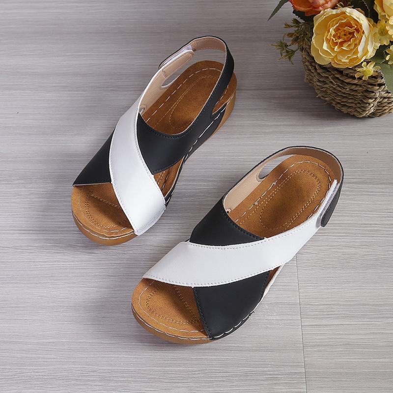 Sandals women's summer European and American fish mouth cross muffin thick-soled Velcro women's sandals 43