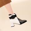 Square Head Short Boots Women's Belt Buckle Side Zipper Color Matching Single Boots  Autumn and Winter New Design Fashion Boots Thick Heel