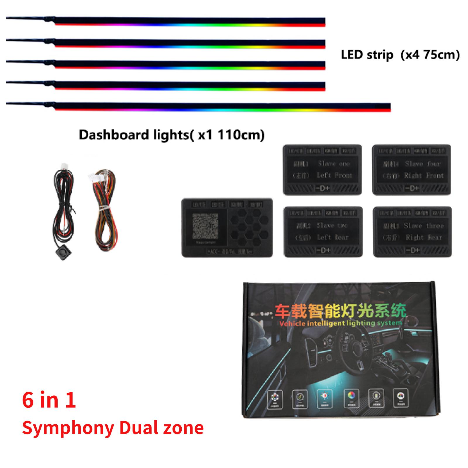 22 в 1 Symphony Streamer Автомобильные подсветки салона Полноцветная универсальная светодиодная акриловая лента Скрытая лампа атмосферы Symphony Dual zone&Symphony