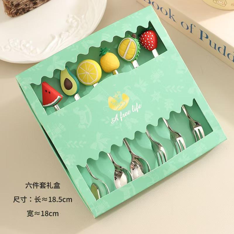 Fruit Doll Stainless Steel Spoon and Fork Christmas Coffee Dessert Spoon and Fork Gift Set Fruit Watermelon Spoon and Fork Box