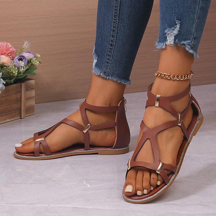 Large size beach open-toed flat sandals, summer new European and American style with Roman women's shoes