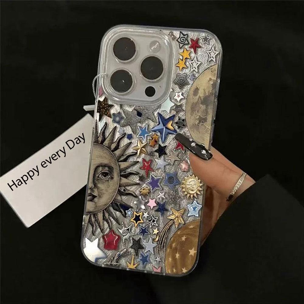 Retro Style Face Sun Stars Cartoon Phone Case for iphone 16 15 14 7 8 Plus 13 Pro Max X XS XR SE 2022 Shell Silicone Back Cover