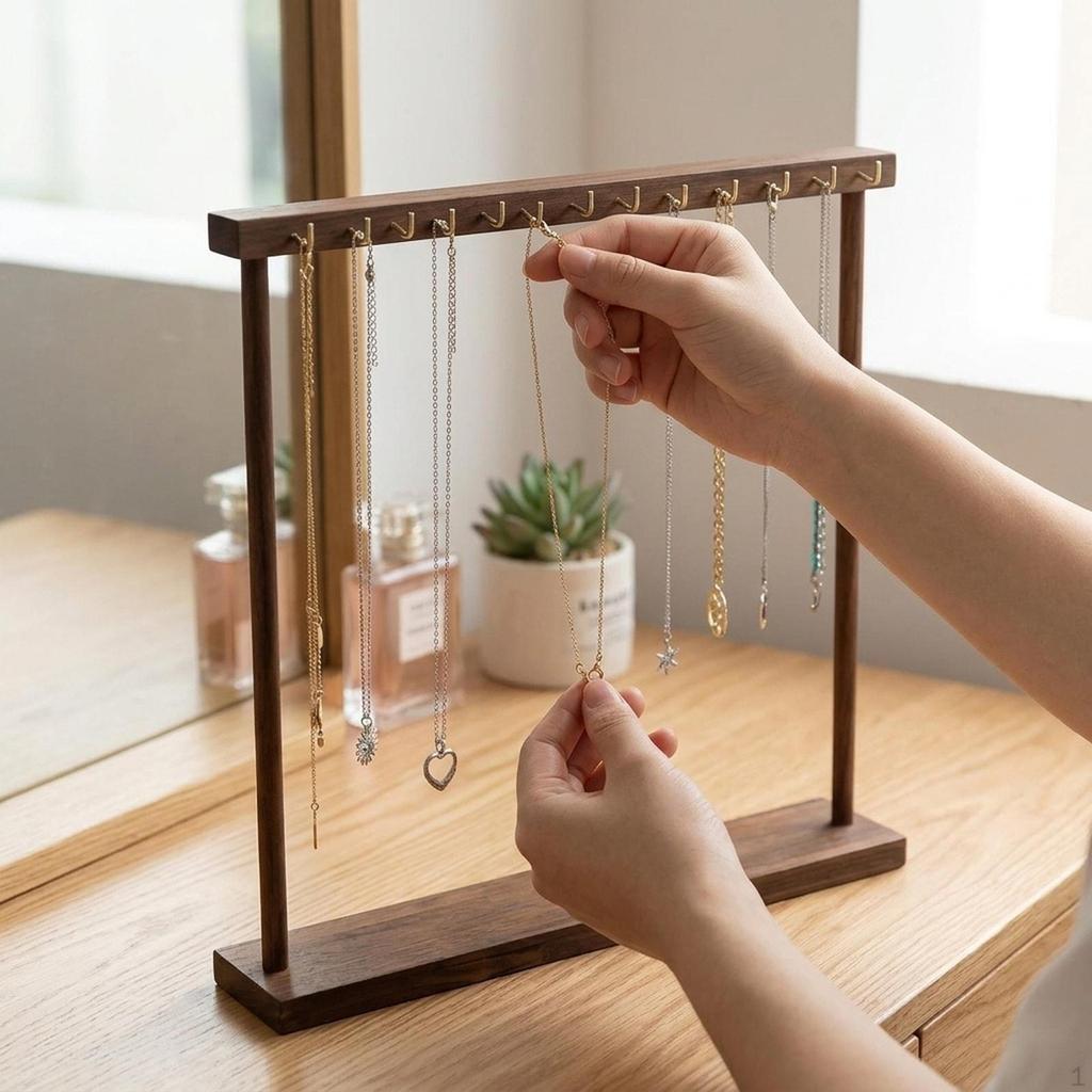 Jewelry Display Holder Hanger with Hooks Necklace Organizer for Desk Tabletop Rings