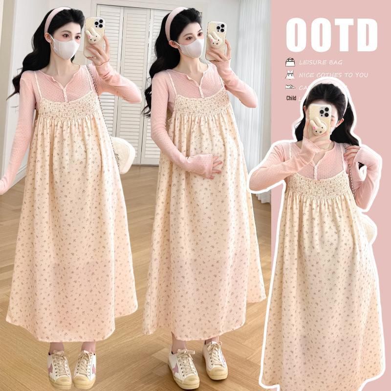 Spring 2026 Korean Style Pink Top + Floral Dress Set M