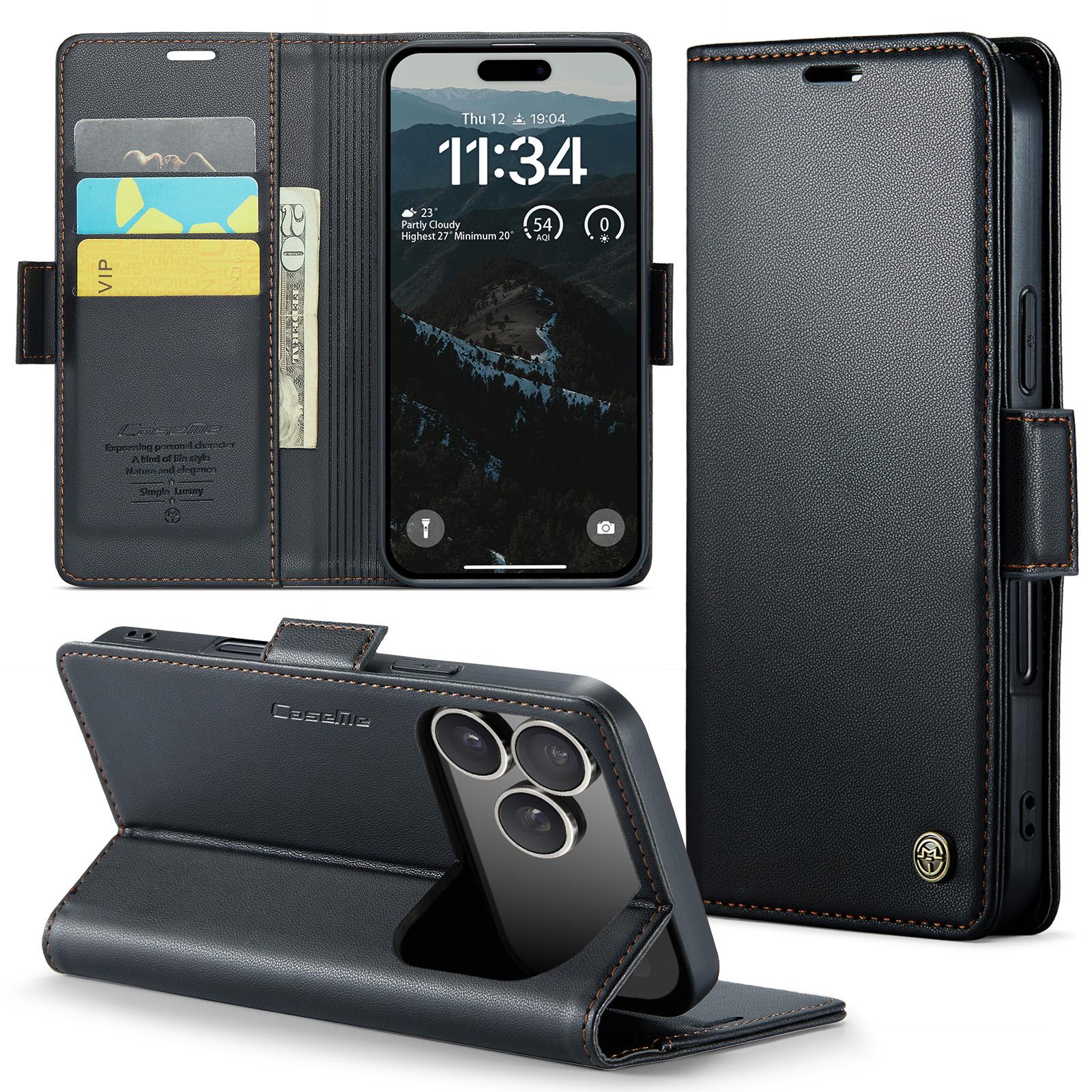 

CaseMe PU Leather Case For iPhone 17 Pro , Luxury Magnetic Flip Wallet Card Slots Cover Stand Protectives Skins Shell 15.6*8*2cm чёрный