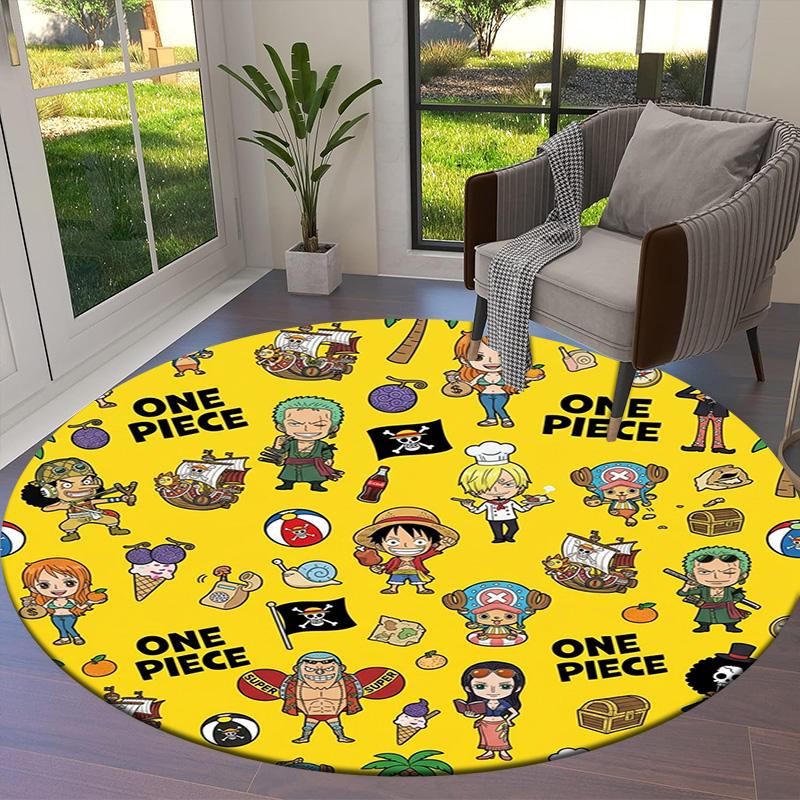 One Piece Poster Round Area Rug Carpet Rug For Living Room Bedroom Sofa Playroom Decor Nonslip Floor Mat