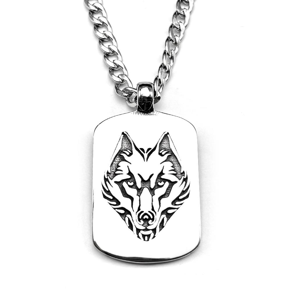 Moderne Wolfskopf Tier Hundemarke Edelstahl Anhänger Halskette für Damen Herren Silberfarbe Biker Kette Halsketten Schmuck Geschenk
