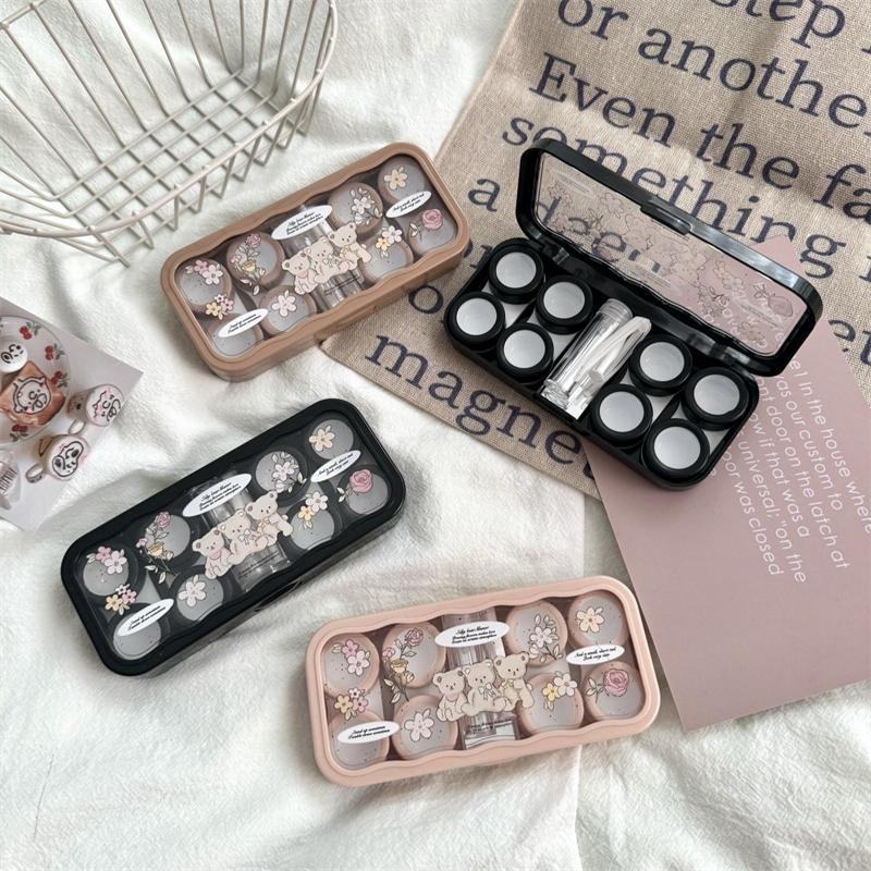 Cute Cartoon Bear Contact Lens Storage Case With Mirror Portable Contact Lens Container Box For Travel Outdoor Organizer Tool
