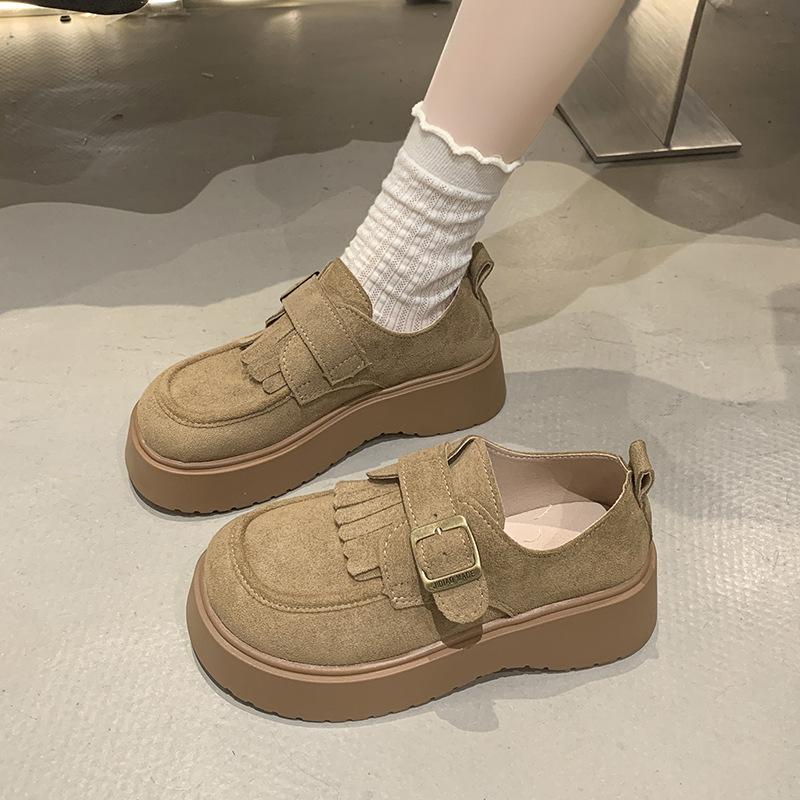 

Platform-soled retro loafers for women s 2025 spring and autumn new British-style small leather shoes increase the height of small Mary Jane single sh 35 хаки