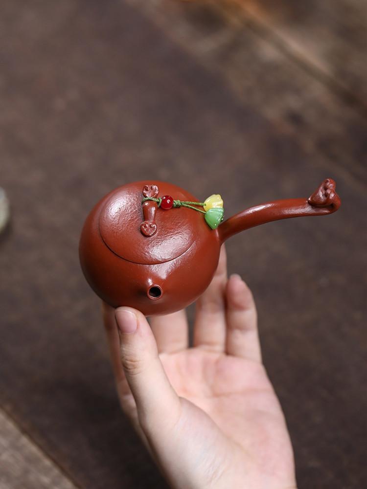 Chinese Yixing Handmade Purple Clay Teapot Side Handle Xishi Pot Tradition Small Capacity Kettle Household Zisha Tea Set 80ml