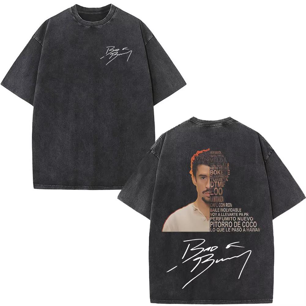 Lucky starfish Top Rapper Bad Bunny Debi Tirar Mas Fotos DTMF Album Washed Vintage T-shirts Herenmode Hip Hop Korte Mouwen T-shirts Streetwear L