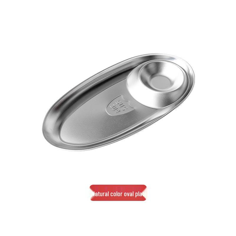 Oval 304 Stainless Steel Divided Snack and Sushi Plate for Hotel or Restaurant Use Small 20x10.5x2.2 cm
