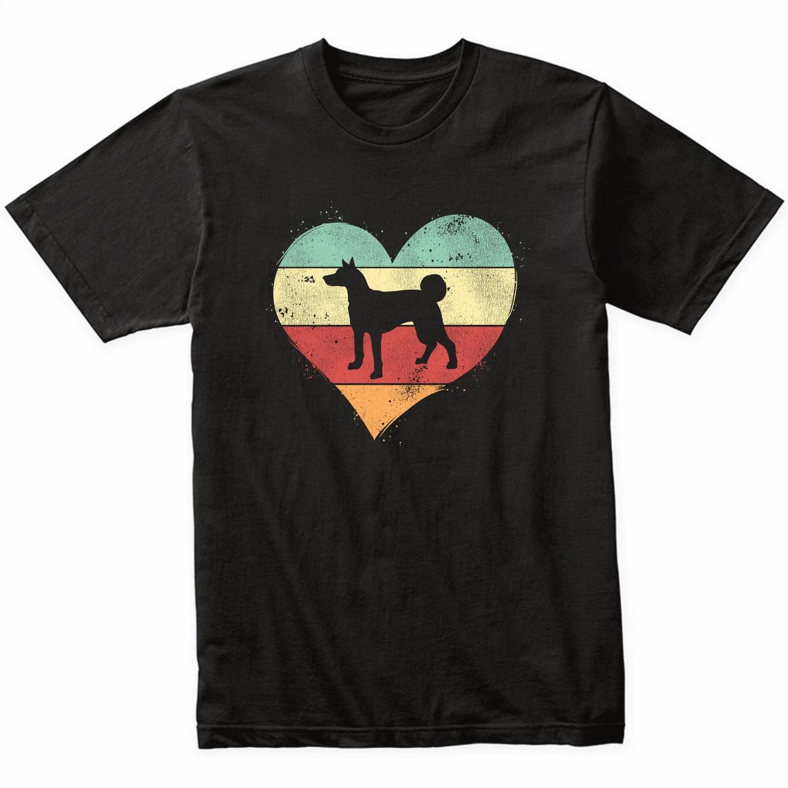 Retro Heart Basenji Dog Breed Silhouette Dog Owner Love T-Shirt 4XL