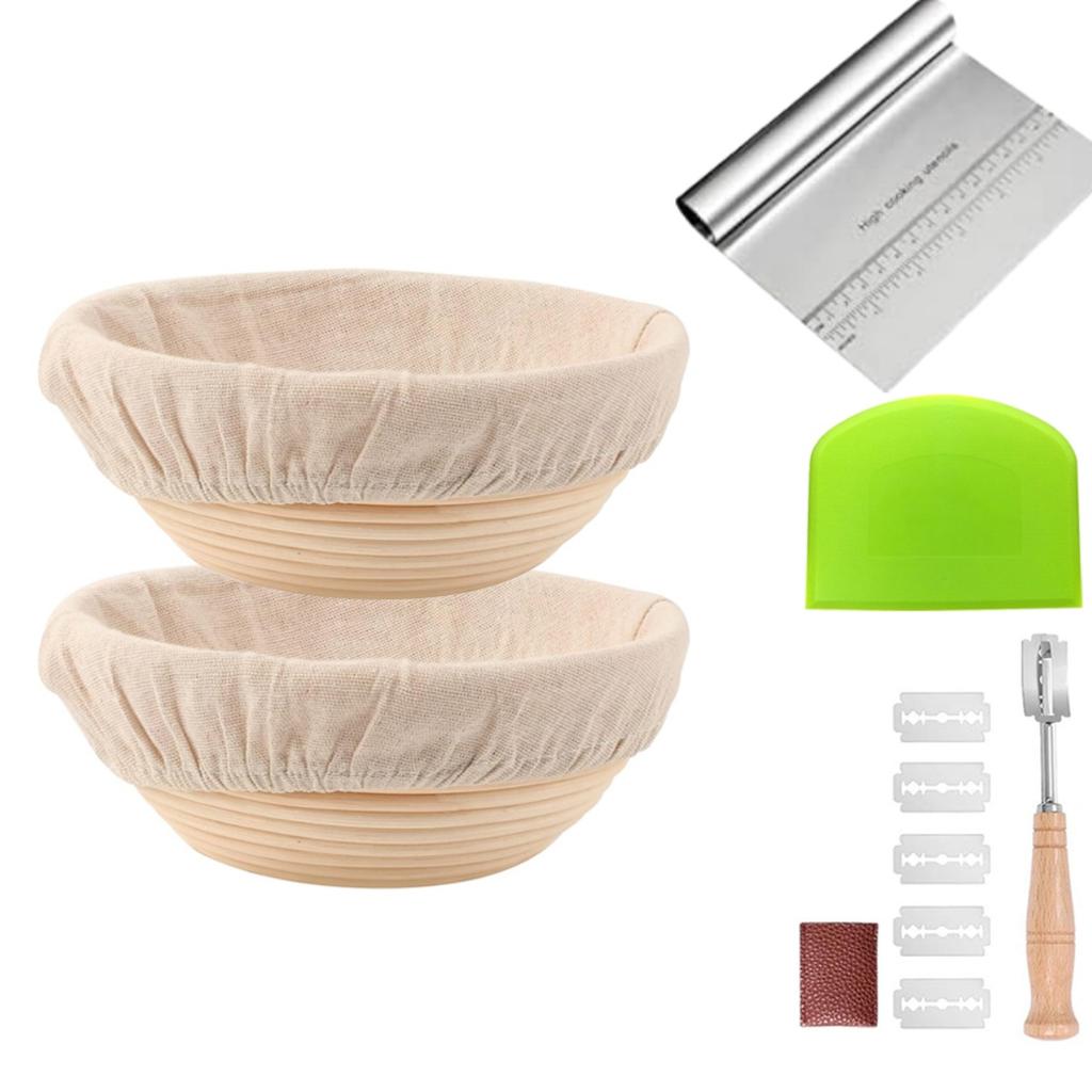 Bread Proofing Basket Set Sourdough Bread Making Supplies Baking Fermentation Basket Rattan Basket Gift Set (9 Inch, Round)